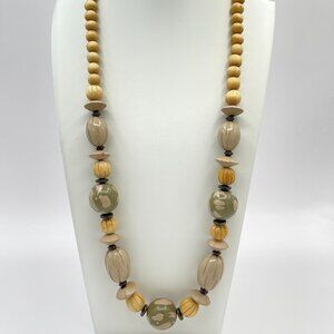 Wooden Bead Necklace in Neutral Tones